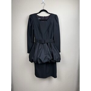 Vtg Peplum‎ Bubble Hem Black Dress Huey Waltzer Darcy Sz 7/8 LBD Formal Evening